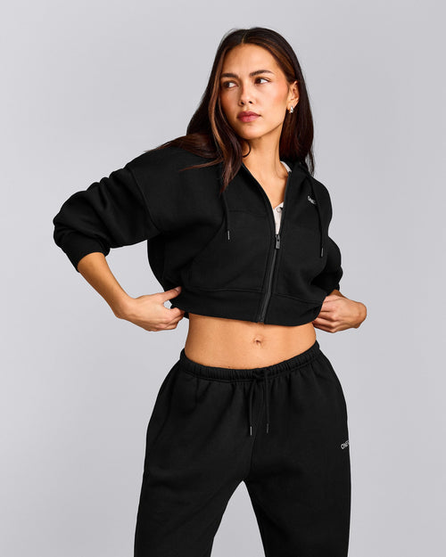 Foundations All Season Cropped Zip Up Hoodie | Black