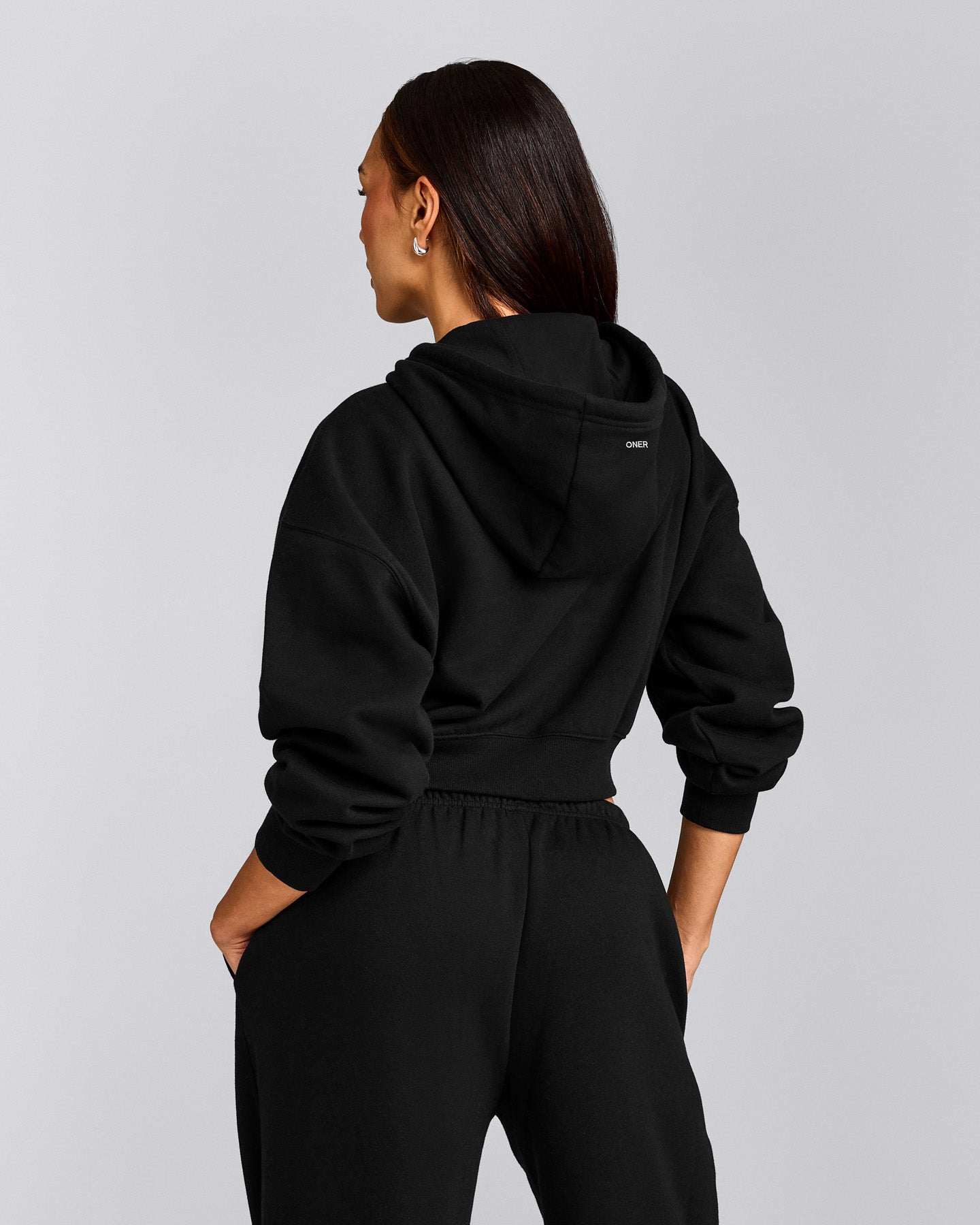 Foundations All Season Cropped Zip Through Hoodie | Black