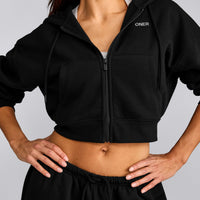 Foundations All Season Cropped Zip Through Hoodie | Black