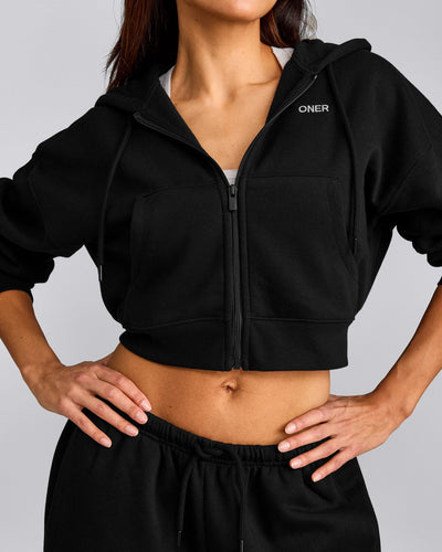 Foundations All Season Cropped Zip Through Hoodie | Black