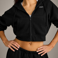 Foundations All Season Cropped Zip Through Hoodie | Black