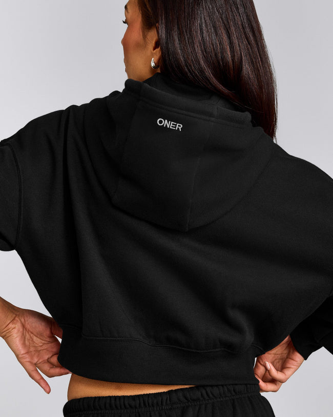 Foundations All Season Cropped Zip Through Hoodie | Black