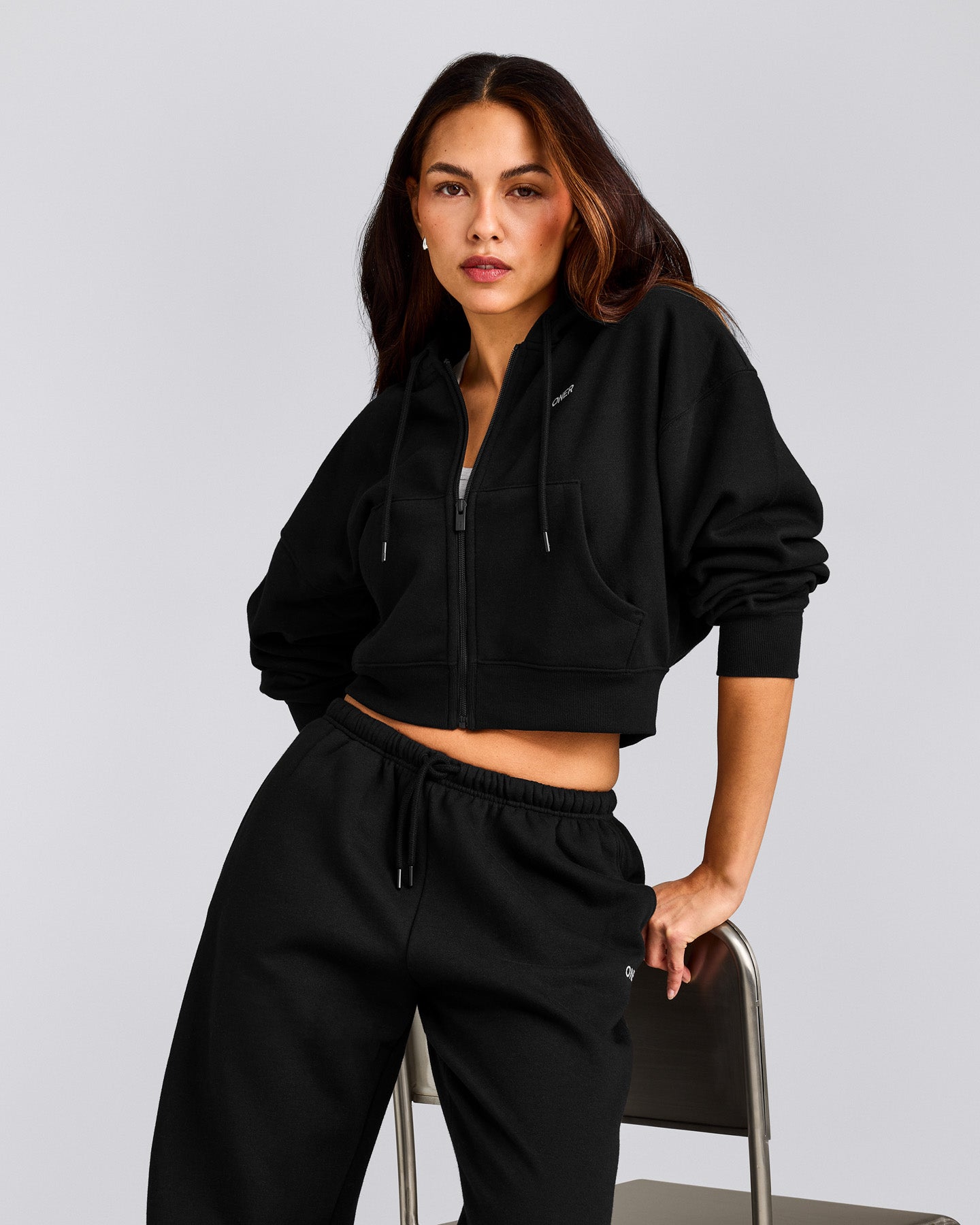 Foundations All Season Cropped Zip Through Hoodie | Black