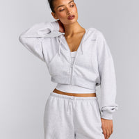 Foundations All Season Cropped Zip Through Hoodie | Grey Marl