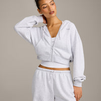 Foundations All Season Cropped Zip Through Hoodie | Grey Marl