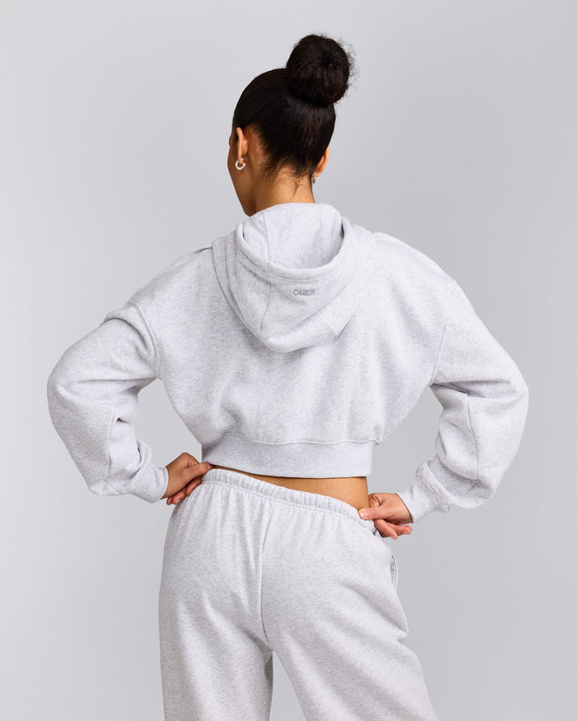 Foundations All Season Cropped Zip Through Hoodie | Grey Marl