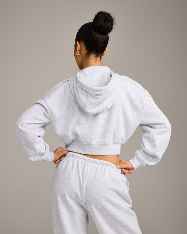 Foundations All Season Cropped Zip Through Hoodie | Grey Marl