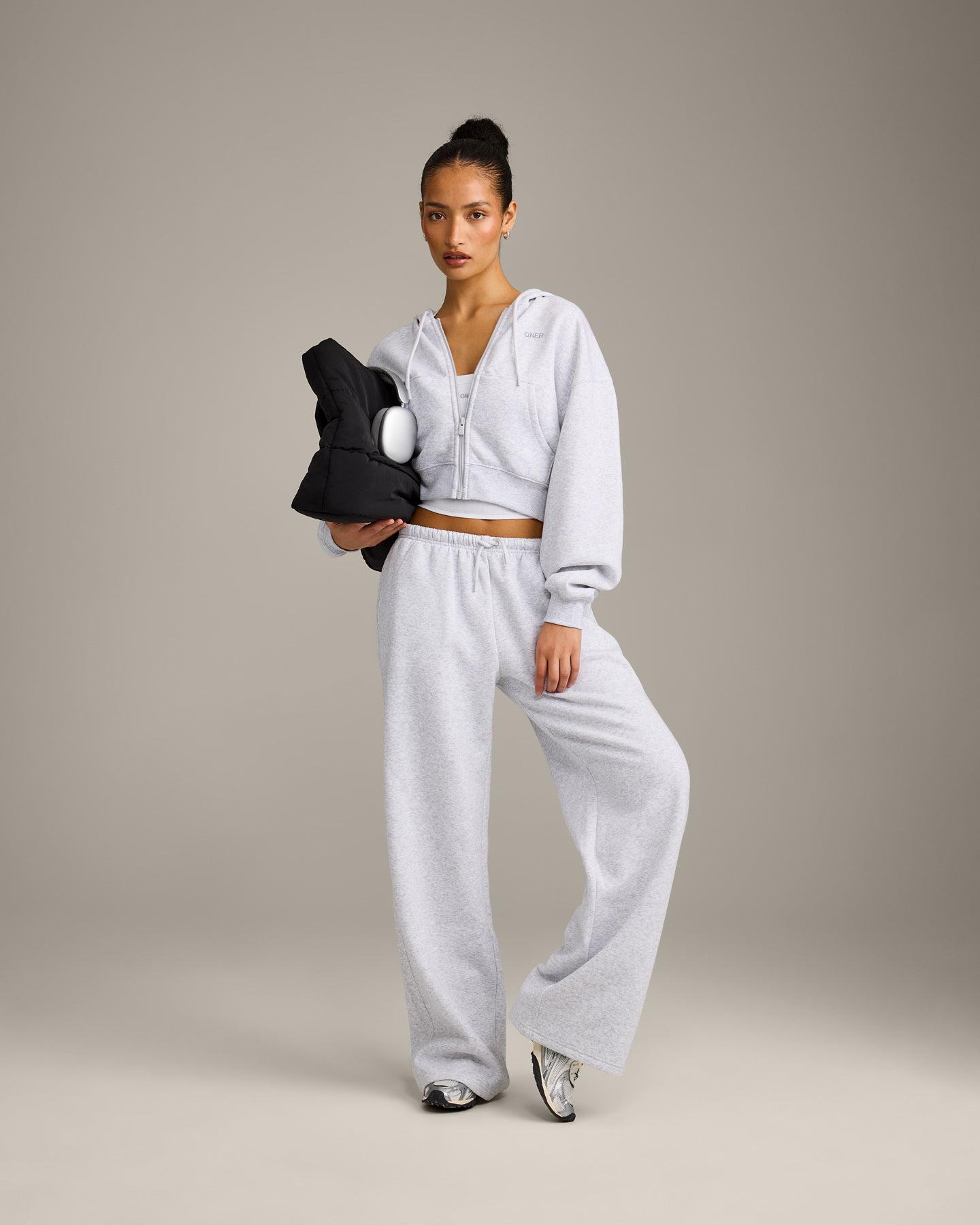 Foundations All Season Cropped Zip Through Hoodie | Grey Marl