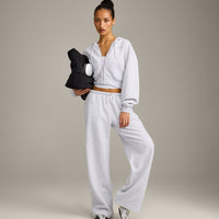 Foundations All Season Cropped Zip Through Hoodie | Grey Marl