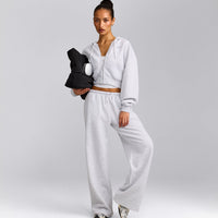 Foundations All Season Cropped Zip Through Hoodie | Grey Marl