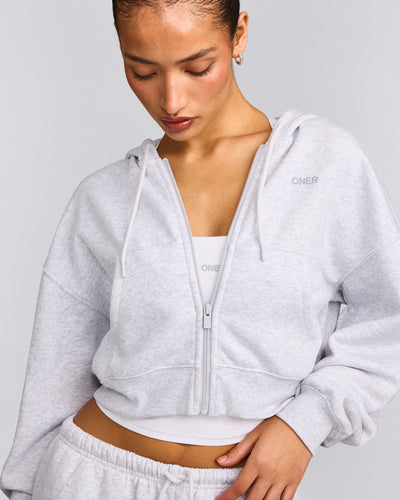 Foundations All Season Cropped Zip Through Hoodie | Grey Marl