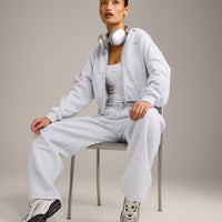 Foundations All Season Cropped Zip Through Hoodie | Grey Marl