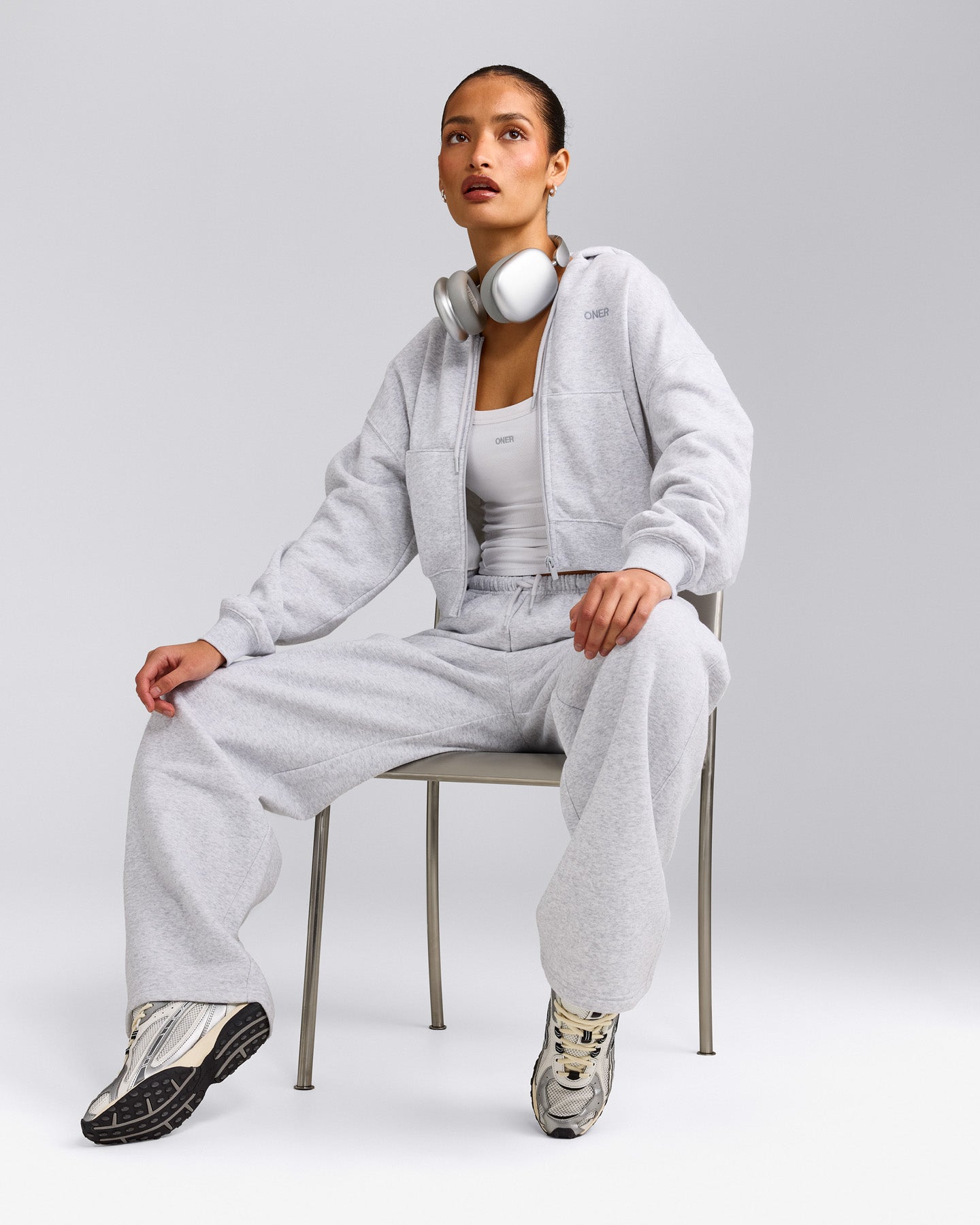 Foundations All Season Cropped Zip Through Hoodie | Grey Marl