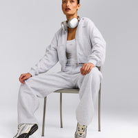 Foundations All Season Cropped Zip Through Hoodie | Grey Marl