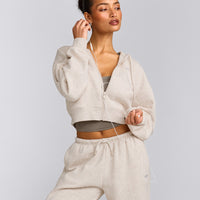 Foundations All Season Cropped Zip Through Hoodie | Oat Marl
