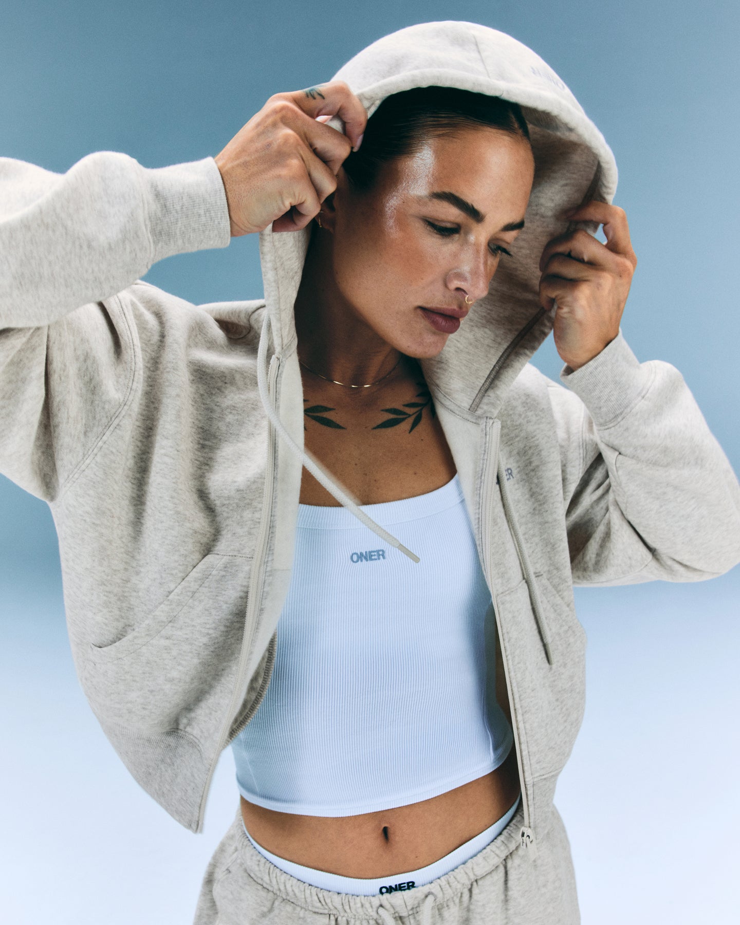 Foundations All Season Cropped Zip Through Hoodie | Oat Marl