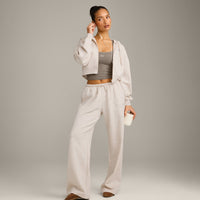 Foundations All Season Cropped Zip Through Hoodie | Oat Marl