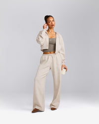 Foundations All Season Cropped Zip Through Hoodie | Oat Marl