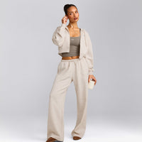 Foundations All Season Cropped Zip Through Hoodie | Oat Marl