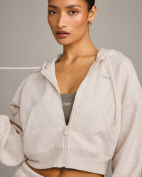 Foundations All Season Cropped Zip Through Hoodie | Oat Marl