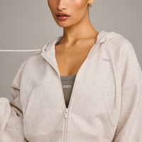 Foundations All Season Cropped Zip Through Hoodie | Oat Marl