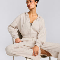Foundations All Season Cropped Zip Through Hoodie | Oat Marl