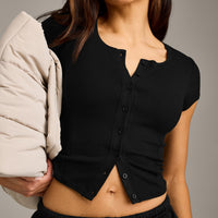 Mellow™ Rib Mid Short Sleeve Cardigan | Black