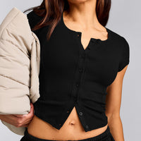 Mellow™ Rib Mid Short Sleeve Cardigan | Black