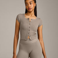 Mellow™ Rib Mid Short Sleeve Cardigan | Warm Minky