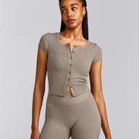 Mellow™ Rib Mid Short Sleeve Cardigan | Warm Minky