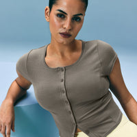 Mellow™ Rib Mid Short Sleeve Cardigan | Warm Minky