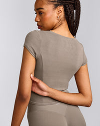 Mellow™ Rib Mid Short Sleeve Cardigan | Warm Minky
