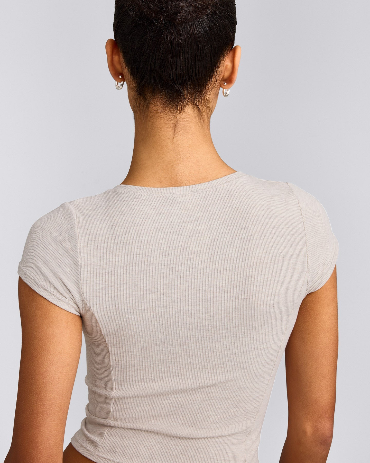 Mellow™ Rib Mid Short Sleeve Cardigan | Oat Marl