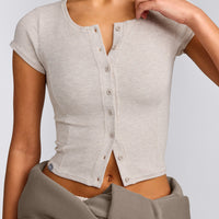 Mellow™ Rib Mid Short Sleeve Cardigan | Oat Marl