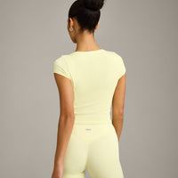 Mellow™ Rib Mid Short Sleeve Cardigan | Pastel Yellow