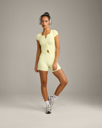 Mellow™ Rib Mid Short Sleeve Cardigan | Pastel Yellow