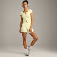 Mellow™ Rib Mid Short Sleeve Cardigan | Pastel Yellow