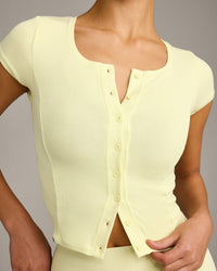 Mellow™ Rib Mid Short Sleeve Cardigan | Pastel Yellow
