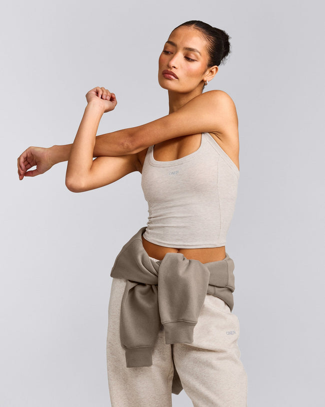 Mellow™ Rib Racer Back Mid Vest with Built in Bra Shelf | Oat Marl