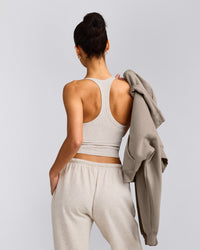 Mellow™ Rib Racer Back Mid Vest with Built in Bra Shelf | Oat Marl