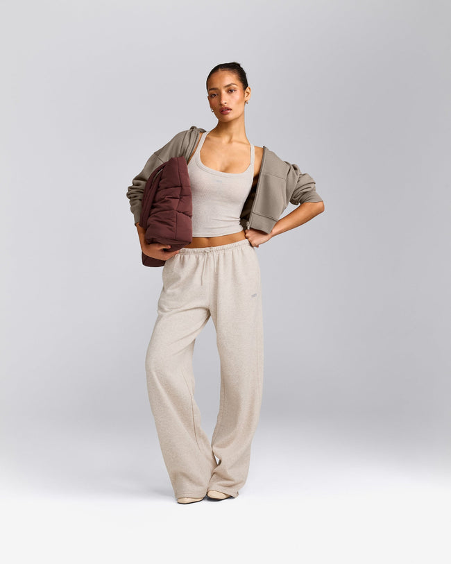 Mellow™ Rib Racer Back Mid Vest with Built in Bra Shelf | Oat Marl