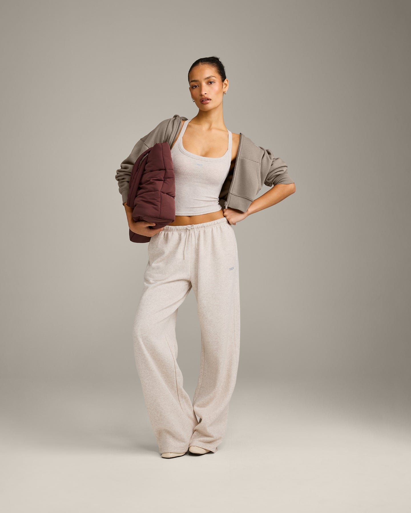 Mellow™ Rib Racer Back Mid Vest with Built in Bra Shelf | Oat Marl
