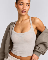 Mellow™ Rib Racer Back Mid Vest with Built in Bra Shelf | Oat Marl