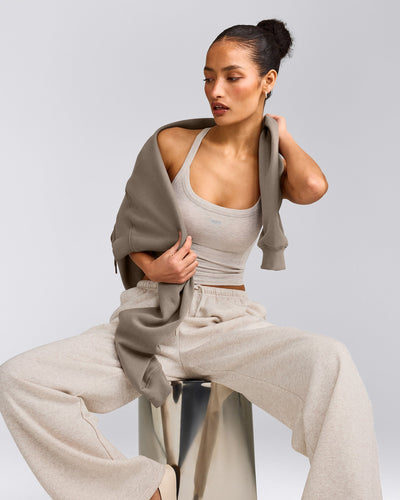 Mellow™ Rib Racer Back Mid Vest with Built in Bra Shelf | Oat Marl