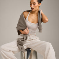 Mellow™ Rib Racer Back Mid Vest with Built in Bra Shelf | Oat Marl
