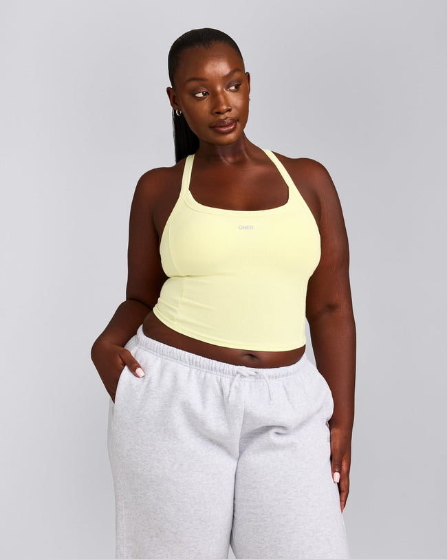 Mellow™ Rib Racer Back Mid Vest with Built in Bra Shelf | Pastel Yellow