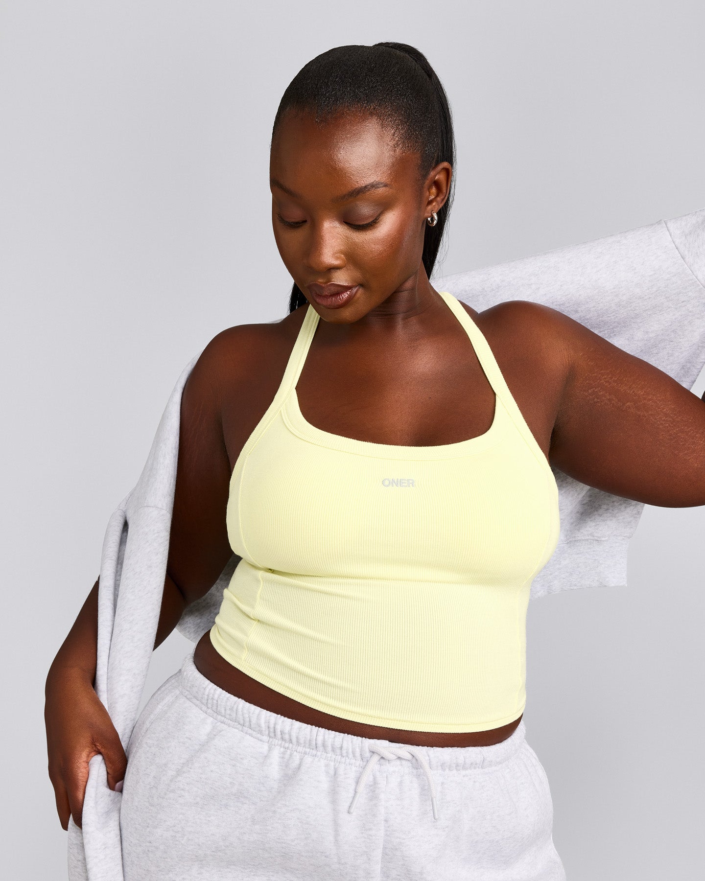 Mellow™ Rib Racer Back Mid Vest with Built in Bra Shelf | Pastel Yellow