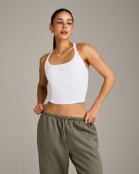 Mellow™ Rib Racer Back Mid Vest with Built in Bra Shelf | White
