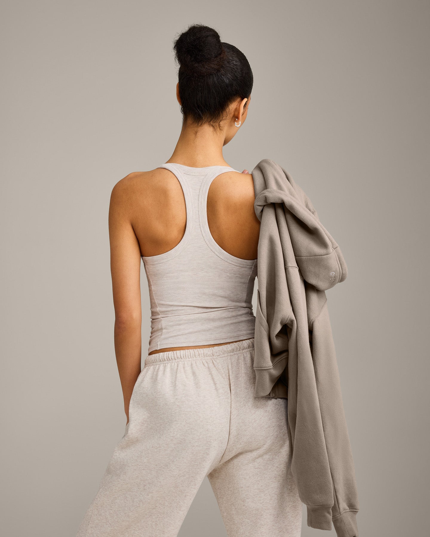 Mellow™ Rib Racer Back Vest with Built in Bra Shelf | Oat Marl