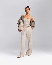 Mellow™ Rib Racer Back Tank Top with Built in Bra Shelf | Oat Marl